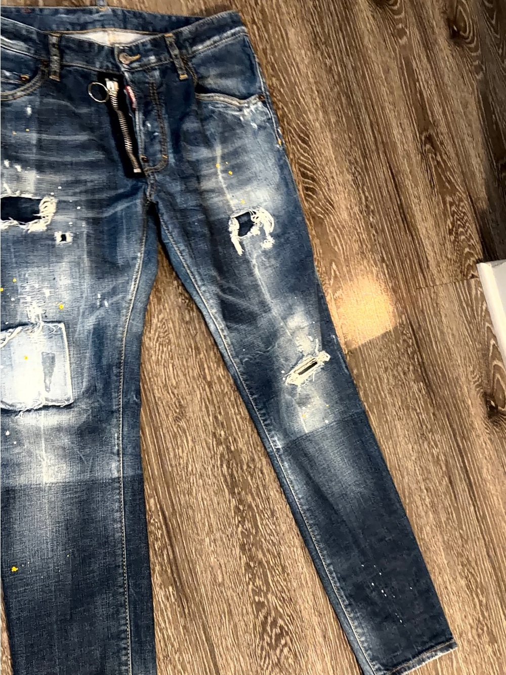 DSQUARED Blue Distressed Skinny Jeans with Paint-Splatter 32x28